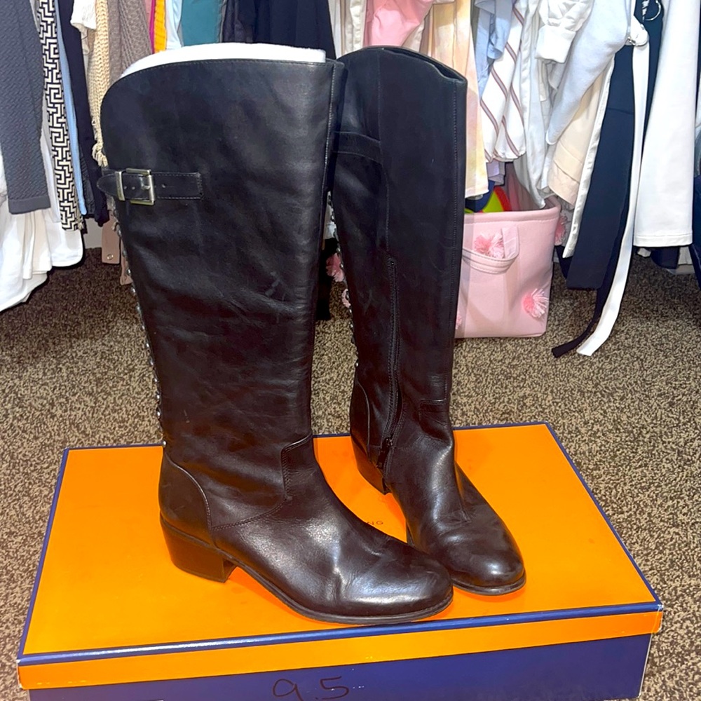 Arturo Chiang Black Studded Tall Boots Size 9.5